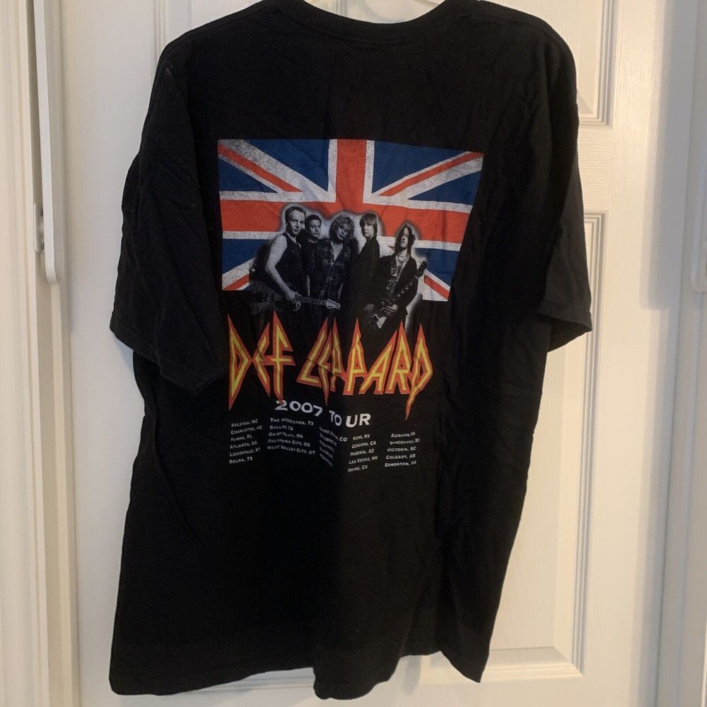 DEF LEPPARD 2007 TOUR Union Jack T-Shirt Mens‎ XL Black